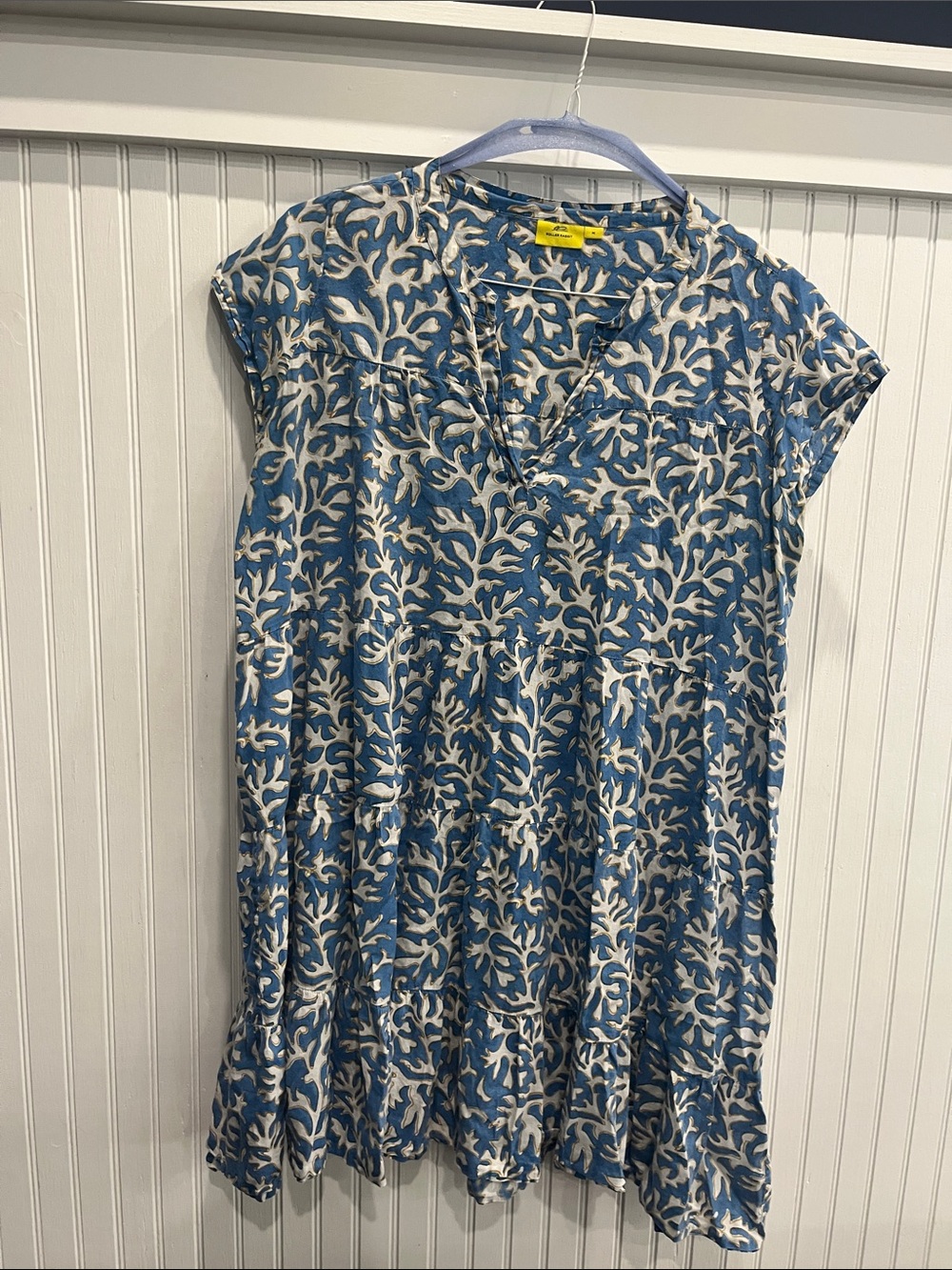 Roller Rabbit Blue & White Botanical Print Tiered Mini Dress